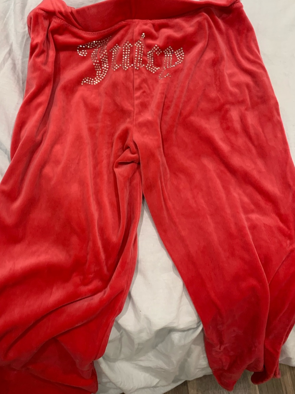 Juicy Couture Pink Velour Flare Pants with Rhinestone Logo